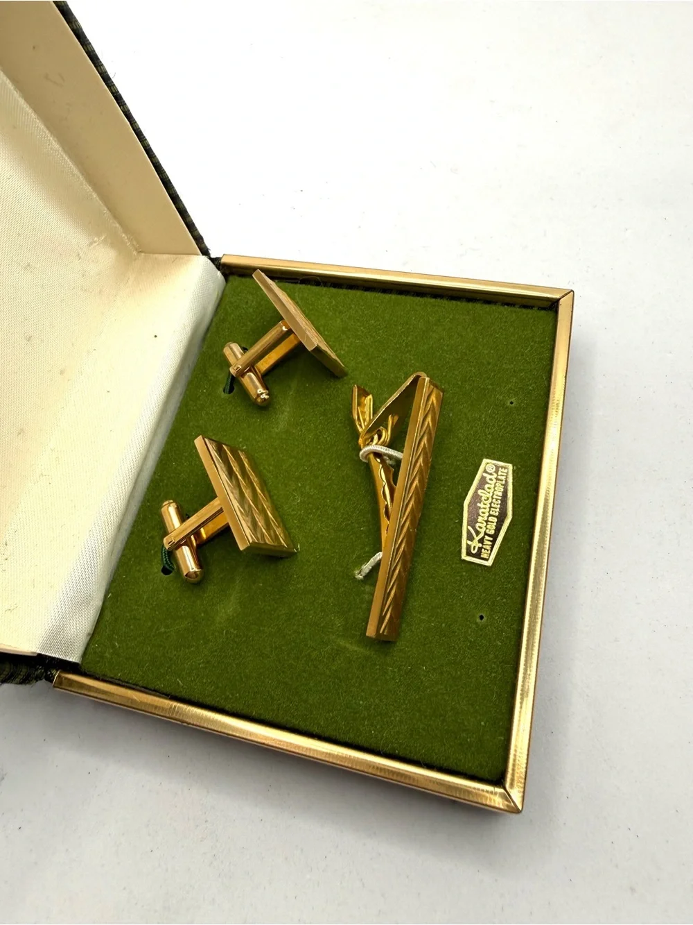 14k Gold Electroplated Cufflinks and Tie Clip Set